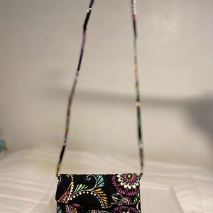 Vera Bradley Strap Wallet Bandana Swirl Floral Black Crossbody Bag